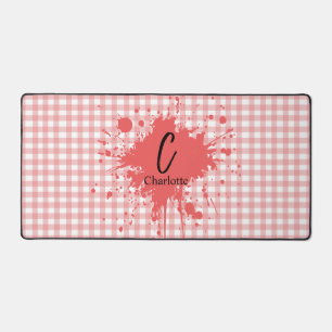 Cute Pastel Red Gingham Pattern Desk Mat