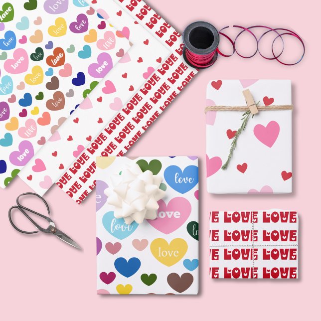 Cute Pastel Red White Valentine's Hearts Love   Wrapping Paper Sheet (Creator Uploaded)