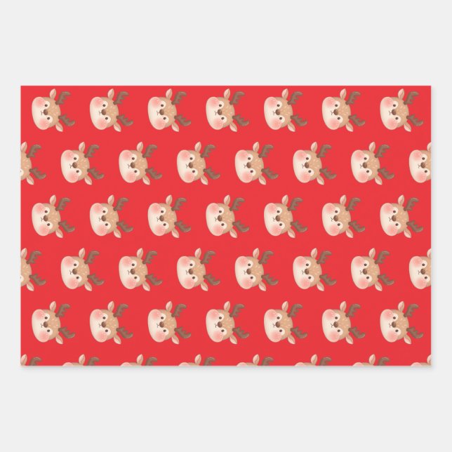 Cute Pastel Reindeer Head Wrapping Paper Sheet (Front)