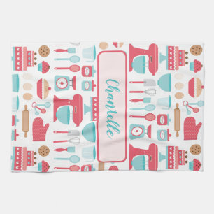 Cute pastel retro kitchen utensils pattern towel