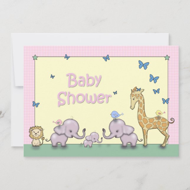 Cute Pastel Safari Animal Baby Shower Invites (Front)