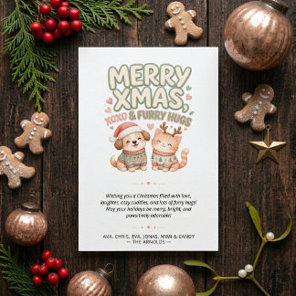 Cute Pastel Sage Green Pet Christmas Hugs TMF26 Holiday Card