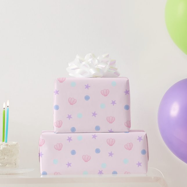 Cute Pastel Seashells and Pearls in Pink Wrapping Paper (Party Gifts)