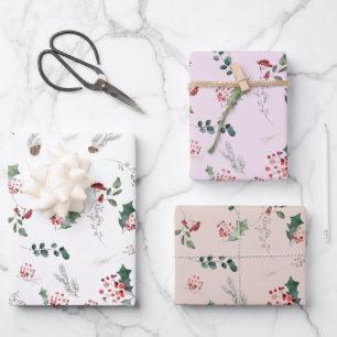 Cute Pastel Shades Botanical Holiday  Wrapping Paper Sheet
