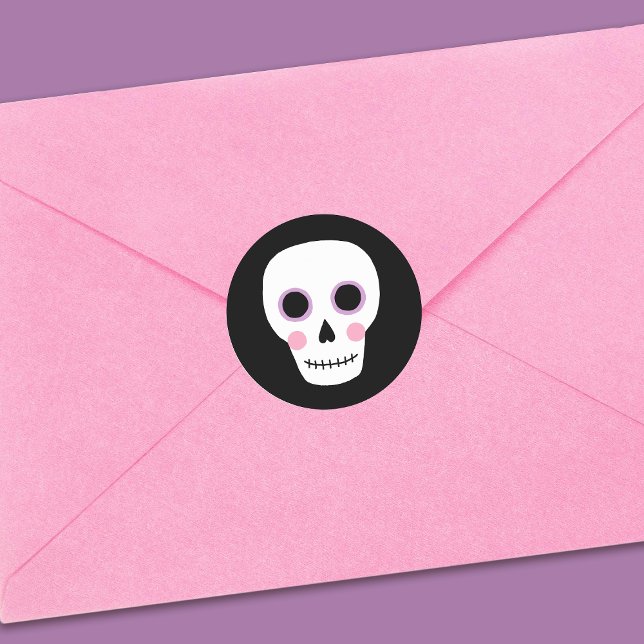Cute Pastel Skull Halloween Birthday Classic Round Sticker (Creator Uploaded)