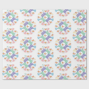 Cute Pastel Snowman Heads Seamless Wrapping Paper