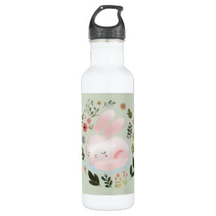 Cute Pastel Spring Bunny Floral Wreath Nursery Art 710 Ml Water Bottle