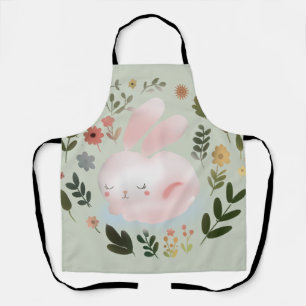 Cute Pastel Spring Bunny Floral Wreath Nursery Art Apron