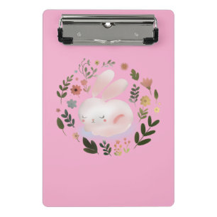 Cute Pastel Spring Bunny Floral Wreath Nursery Art Mini Clipboard