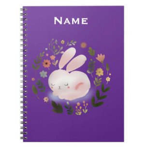 Cute Pastel Spring Bunny Floral Wreath Nursery Art Notebook