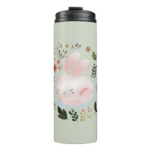 Cute Pastel Spring Bunny Floral Wreath Nursery Art Thermal Tumbler