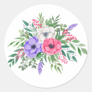Cute Pastel Spring Watercolor Florals Classic Round Sticker