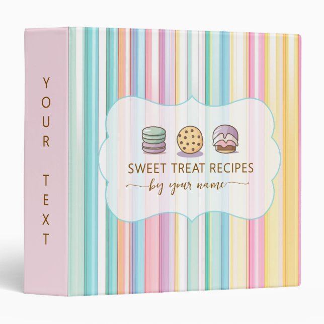 Cute Pastel stripes Custom Baking Recipes Binder (Front/Spine)
