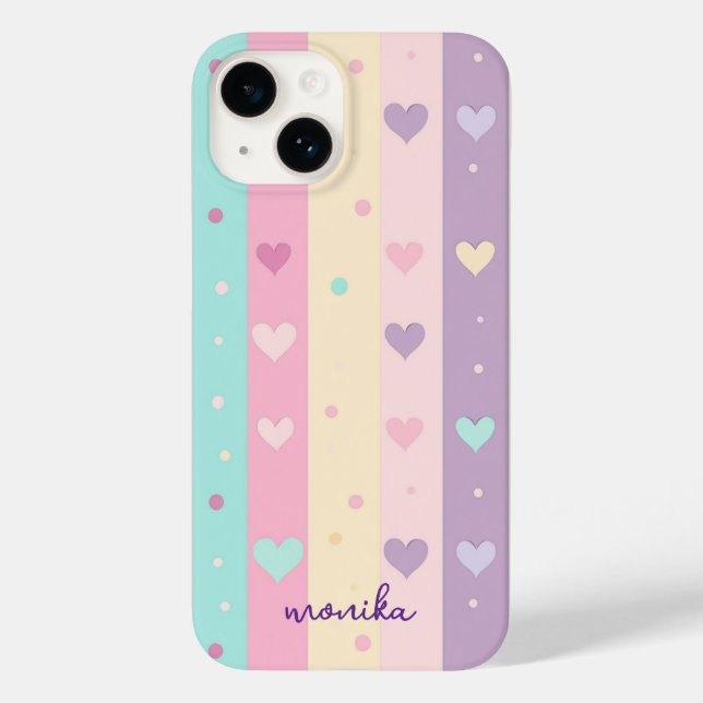 Cute Pastel Stripes Hearts Polka Dots Monogram Case-Mate iPhone Case (Back)