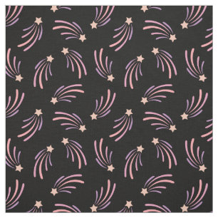 Cute Pastel Sunset Colours Shooting Star On Black Fabric