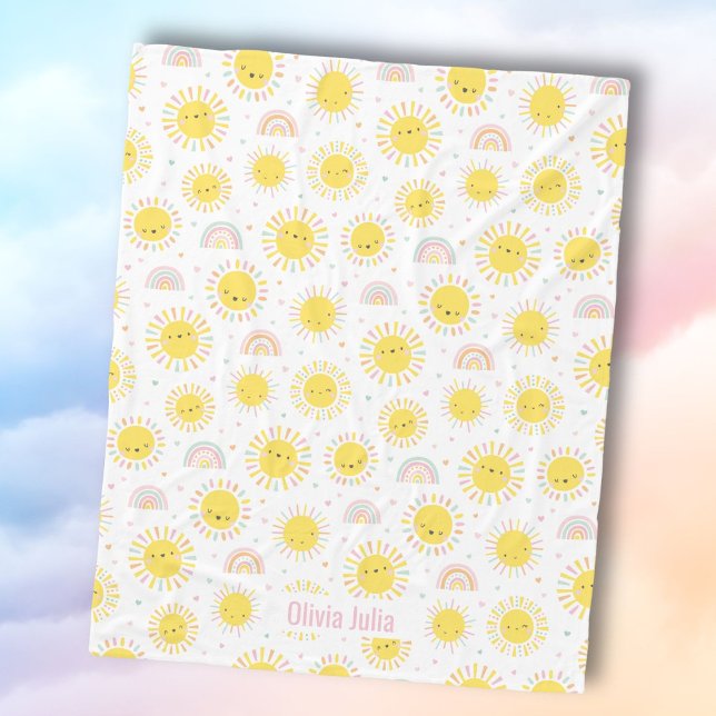 Cute pastel sunshines, rainbows and hearts fleece blanket (Creator Uploaded)