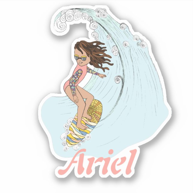 Cute Pastel Surfer Girl with Name Summer Aesthetic (Front)