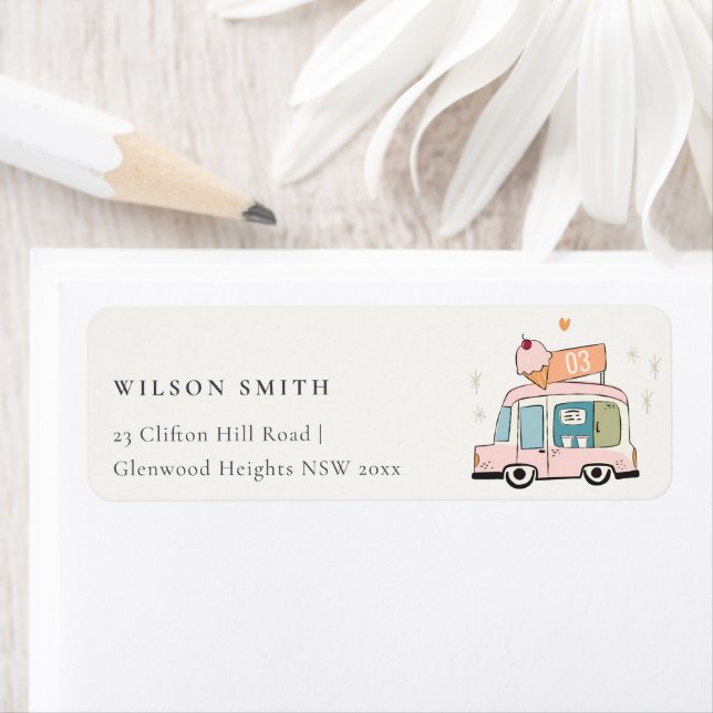 Cute Pastel Sweet Time Ice Cream Adresse du camion (En situation)