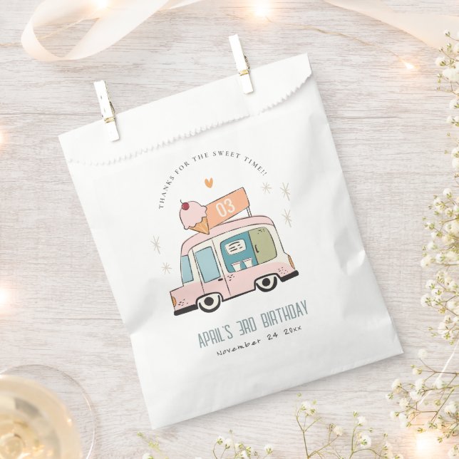 Cute Pastel Sweet Time Ice Cream Truck Birthday Favour Bag (Clipped)