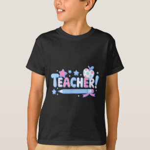 Cute Pastel Teacher Pencil Apple Stars Back To Sch T-Shirt