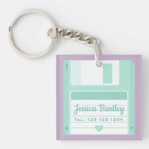 Cute Pastel Teal Retro Floppy Disc Custom Keychain