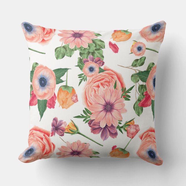 Cute Pastel Tones Flowers Throw Pillow (Front)