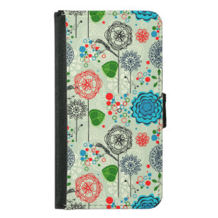 Cute Pastel Tones Retro Flowers & Birds Green Tint Samsung Galaxy S5 Wallet Case