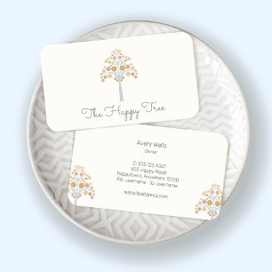 Cute Pastel Tree Off White Business Card