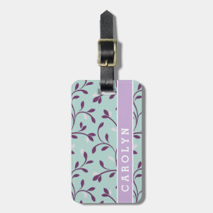 Cute pastel turquoise floral pattern monogram luggage tag