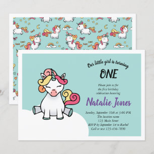 Cute pastel unicorn 1ère invitation