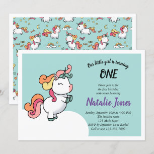 Cute pastel unicorn 1ère invitation