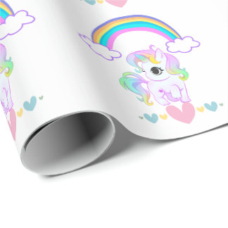 Cute pastel unicorn and rainbow design wrapping pa paper