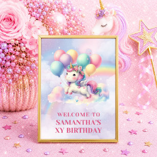 Cute Pastel Unicorn Girl Birthday Magical Welcome Poster