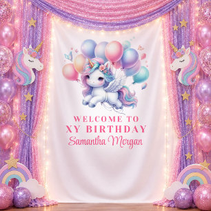 Cute Pastel Unicorn Girl Birthday Photo Booth Tapestry