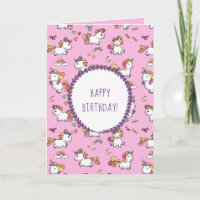 Cute pastel unicorn pattern birthday card