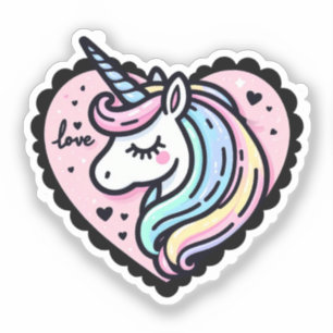 Cute Pastel Unicorn Pink Heart-Shaped Sticker