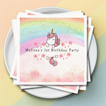 Cute Pastel Unicorn & Rainbow First Birthday