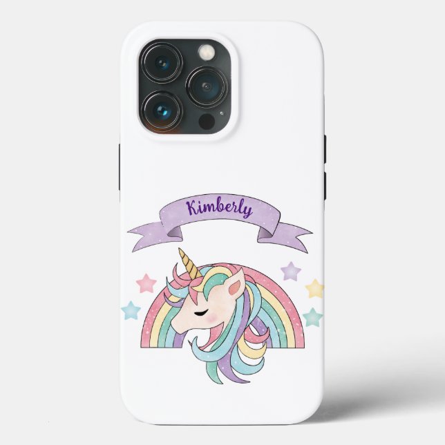 Cute Pastel Unicorn & Sparkly Rainbow Custom Name Case-Mate iPhone Case (Back)