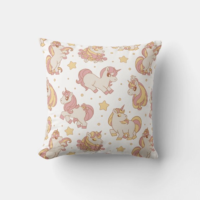 Cute Pastel Unicorn Throw Pillow (Front)