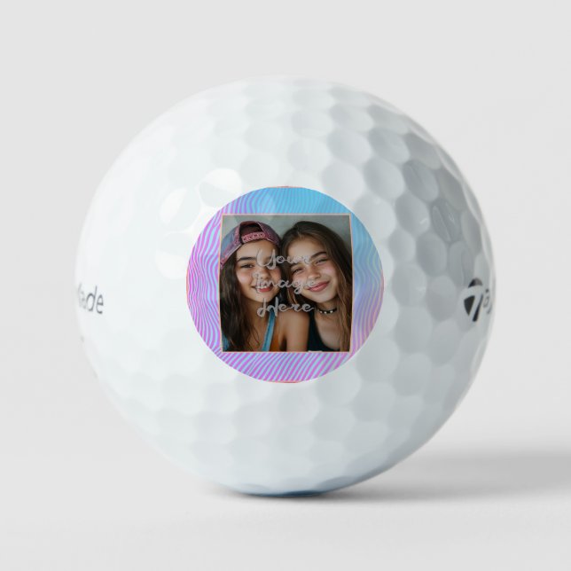 Cute Pastel Vaporwave Stripe Photo Border Golf Balls (Front)