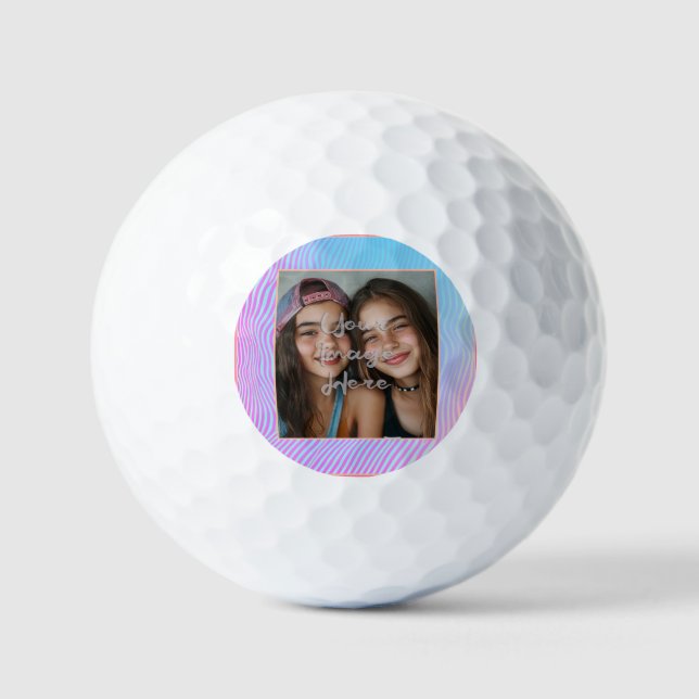 Cute Pastel Vaporwave Stripe Photo Border Golf Balls (Front)