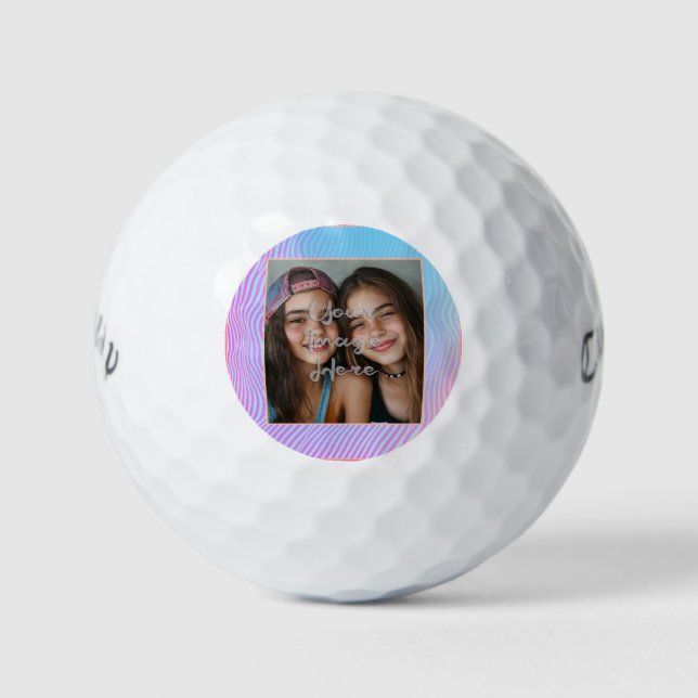 Cute Pastel Vaporwave Stripe Photo Border Golf Balls (Front)