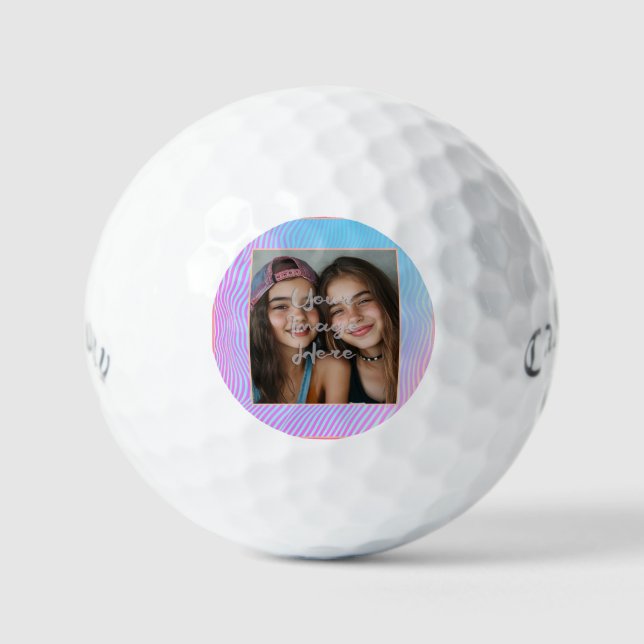 Cute Pastel Vaporwave Stripe Photo Border Golf Balls (Front)