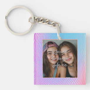 Cute Pastel Vaporwave Stripe Photo Border Keychain