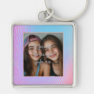 Cute Pastel Vaporwave Stripe Photo Border Keychain