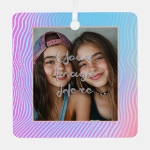 Cute Pastel Vaporwave Stripe Photo Border Metal Ornament