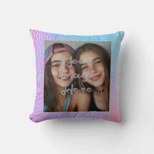 Cute Pastel Vaporwave Stripe Photo Border Throw Pillow