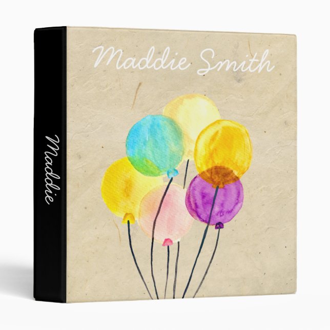 Cute pastel watercolor balloons binder (Front/Spine)