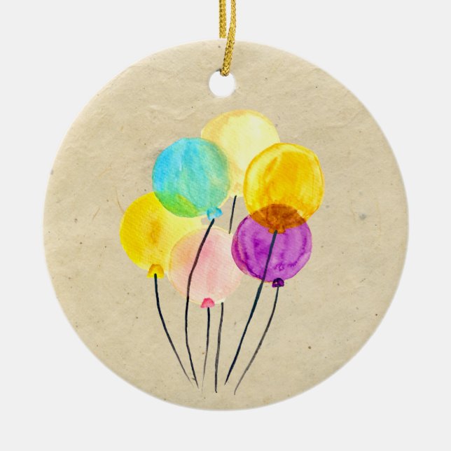 Cute pastel watercolor balloons ceramic ornament (Front)