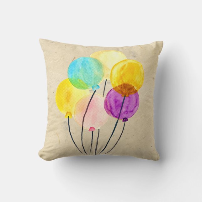 Cute pastel watercolor balloons throw pillow (Front)